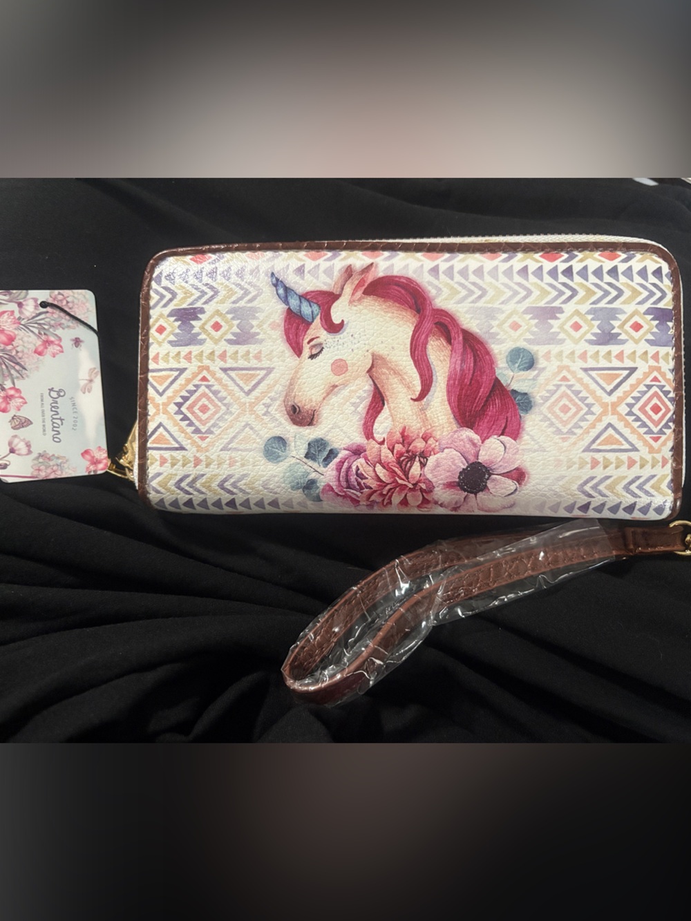 Whimsical Unicorn Zip Wallet Wristlet - Pink & Cream